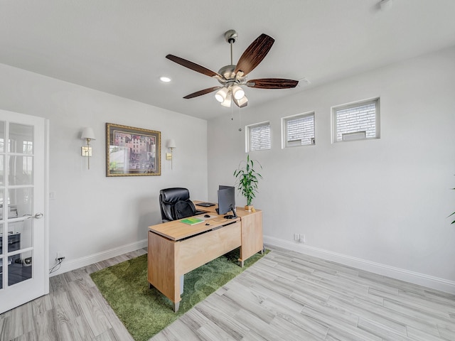 412 Navo Rd, Little Elm, TX 75068 - office with a ceiling fan, light wood-style flooring, and recessed lighting