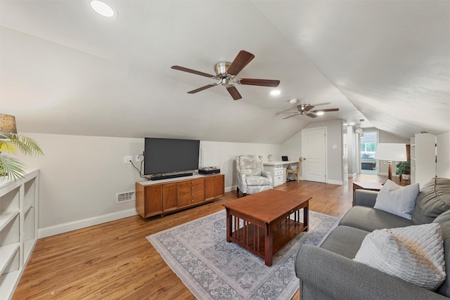 5819 Fairview Dr, Waco, TX 76710 - living area with ceiling fan, light wood-style flooring, and lofted ceiling