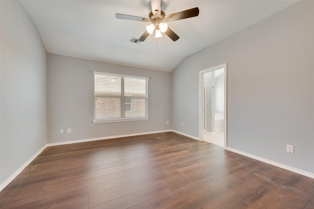 3016 Bryce Dr, Wylie, TX 75098 - unfurnished room with a ceiling fan, dark wood-style floors, and vaulted ceiling