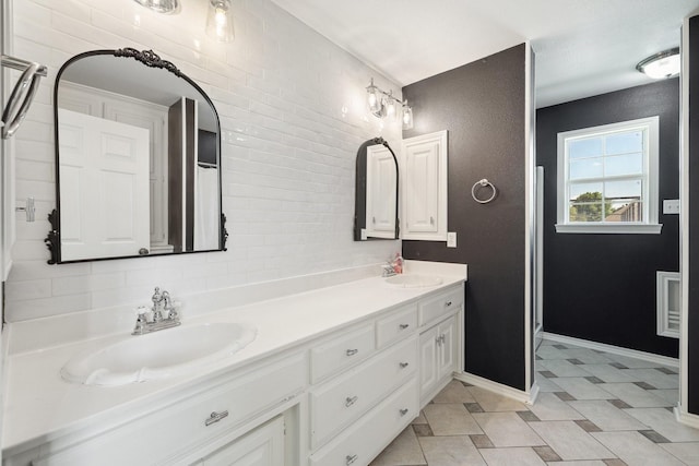 1212 Chandler Cir, Prosper, TX 75078 - full bath featuring double vanity, tile patterned floors, and a shower with shower curtain