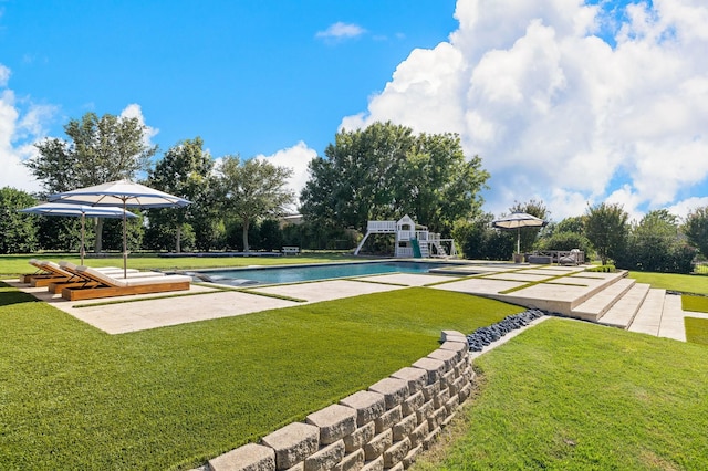 1212 Chandler Cir, Prosper, TX 75078 - outdoor pool with a lawn and a bocce ball area