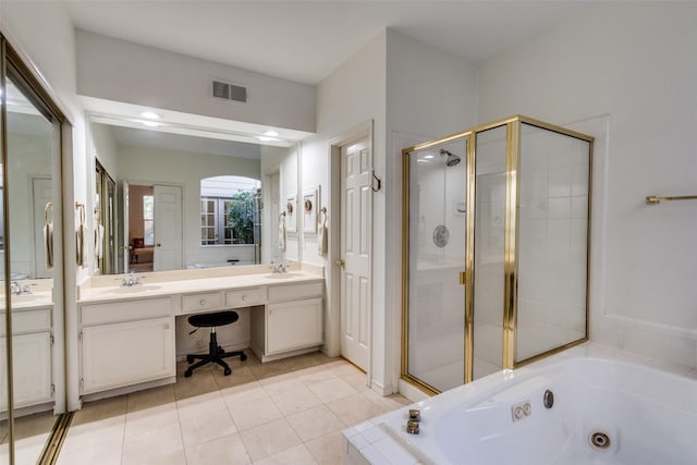 1908 Vantage Dr, Plano, TX 75075 - full bath featuring double vanity, a shower stall, a jetted tub, and tile patterned floors