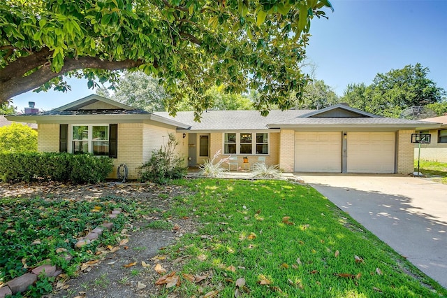 2805 Sadler Ave, Fort Worth, TX 76133 - ranch-style home with brick siding, a garage, concrete driveway, and a front lawn