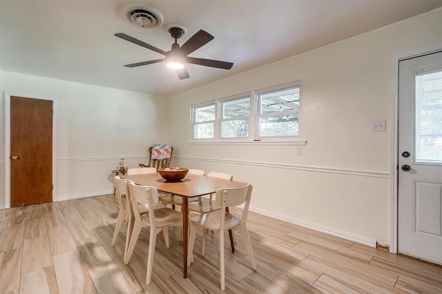 2805 Sadler Ave, Fort Worth, TX 76133 - dining area with light wood-style floors and ceiling fan