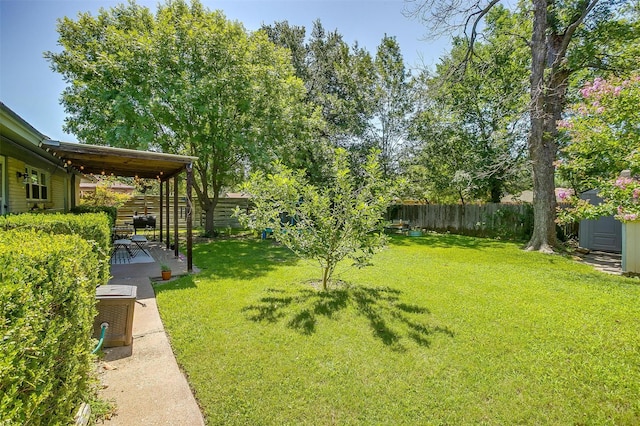 2805 Sadler Ave, Fort Worth, TX 76133 - fenced backyard featuring a patio area and an outdoor structure