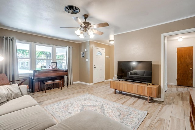 2805 Sadler Ave, Fort Worth, TX 76133 - living room with ceiling fan, ornamental molding, and wood finished floors