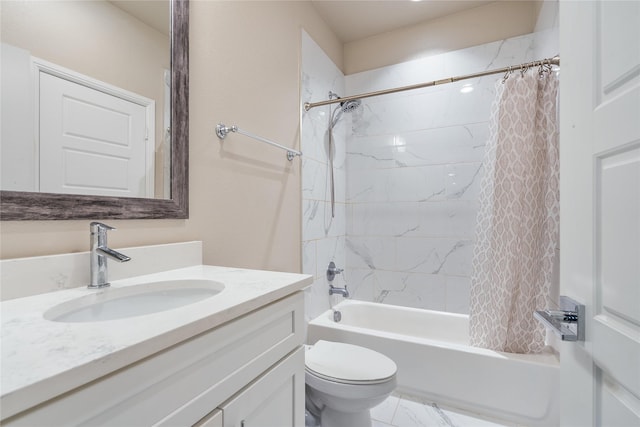 8538 Church St, Frisco, TX 75034 - full bathroom with vanity, shower / bath combo, and marble look tiles