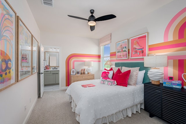 2718 Sunrise Dr, Rowlett, TX 75089 - carpeted bedroom with ensuite bath and ceiling fan