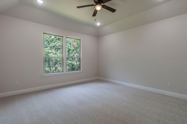 458 Jim Walters Dr, Runaway Bay, TX 76426 - spare room featuring a ceiling fan, recessed lighting, carpet floors, and lofted ceiling