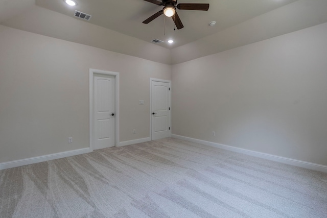 458 Jim Walters Dr, Runaway Bay, TX 76426 - empty room featuring a ceiling fan, light carpet, vaulted ceiling, and recessed lighting