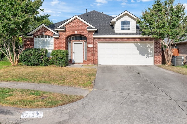 6716 Armstrong Ct, Fort Worth, TX 76137 - traditional home featuring brick siding, concrete driveway, a front yard, and an attached garage
