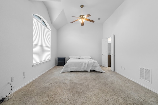 6716 Armstrong Ct, Fort Worth, TX 76137 - bedroom with vaulted ceiling, multiple windows, light carpet, and ceiling fan