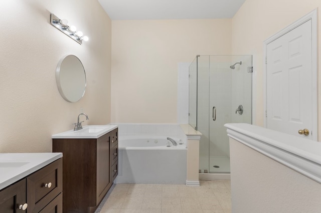 6716 Armstrong Ct, Fort Worth, TX 76137 - bathroom with two vanities, a stall shower, and a bath