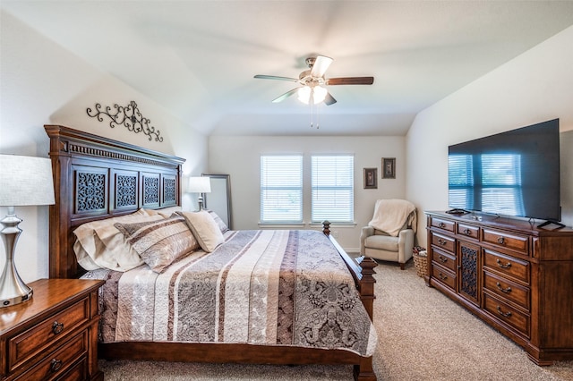595 Yucca Ct, Princeton, TX 75407 - bedroom featuring light colored carpet, lofted ceiling, and ceiling fan