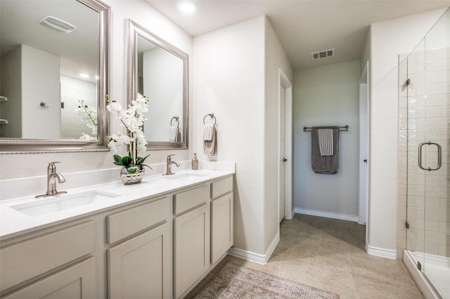 595 Yucca Ct, Princeton, TX 75407 - full bath featuring a shower stall, double vanity, tile patterned floors, and recessed lighting