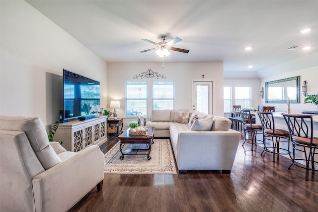 595 Yucca Ct, Princeton, TX 75407 - living area featuring ceiling fan, wood finished floors, and recessed lighting