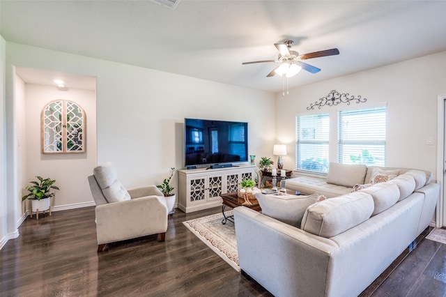 595 Yucca Ct, Princeton, TX 75407 - living room featuring ceiling fan, healthy amount of natural light, and dark wood-type flooring