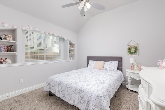 324 Roscoe Dr, Fate, TX 75087 - bedroom with carpet, lofted ceiling, and a ceiling fan