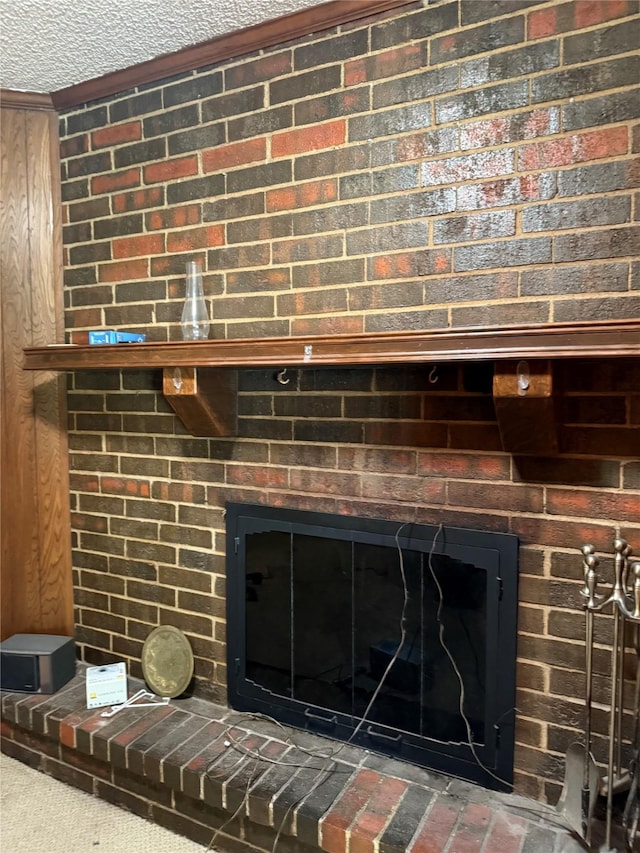 2312 Warm Springs Rd, Mesquite, TX 75149 - detailed view of a fireplace and a textured ceiling