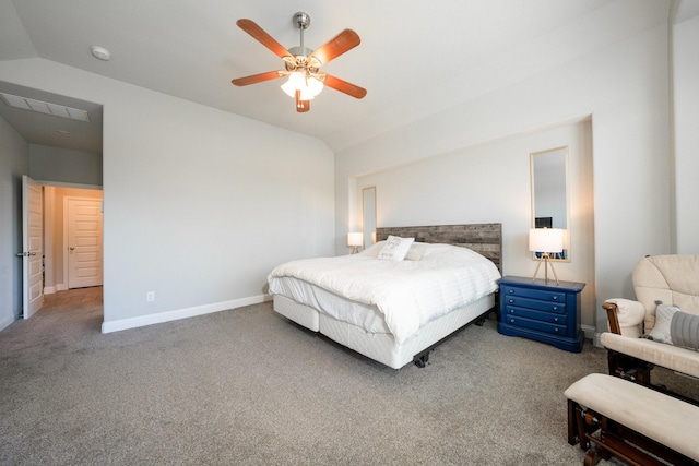 705 Rio Concho Trl, Mckinney, TX 75071 - bedroom with vaulted ceiling, carpet floors, and a ceiling fan