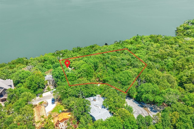 110 Waterview Ln, Pottsboro, TX 75076 - aerial overview of property's location with property parcel outlined and a heavily wooded area