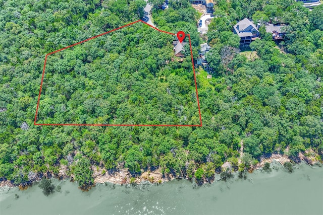 110 Waterview Ln, Pottsboro, TX 75076 - aerial view of property and surrounding area featuring property parcel outlined and a nearby body of water