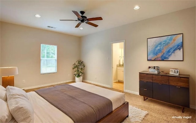 109 W Damon St, Terrell, TX 75160 - bedroom with connected bathroom, recessed lighting, and a ceiling fan