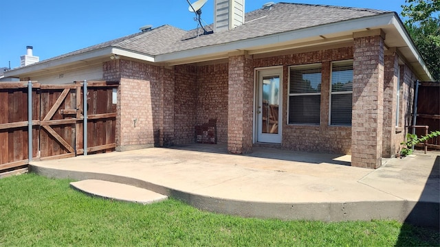 11521 Blanchard Dr, Frisco, TX 75035 - back of house featuring brick siding, a chimney, roof with shingles, and a patio area