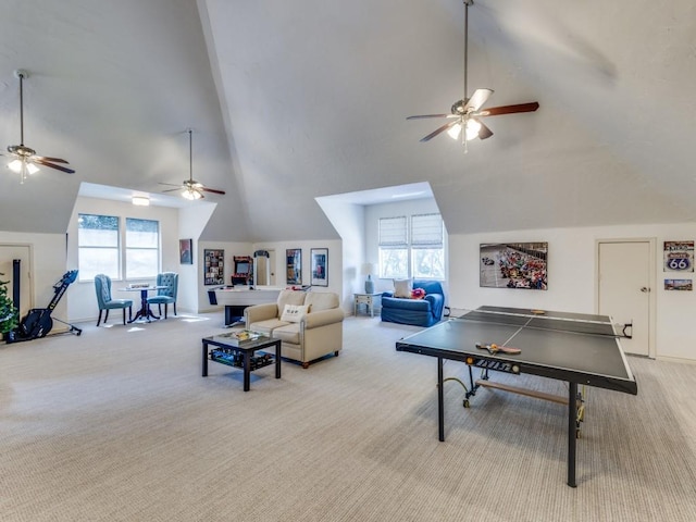 1908 Peninsula Dr, Flower Mound, TX 75022 - playroom with a ceiling fan, carpet, and high vaulted ceiling