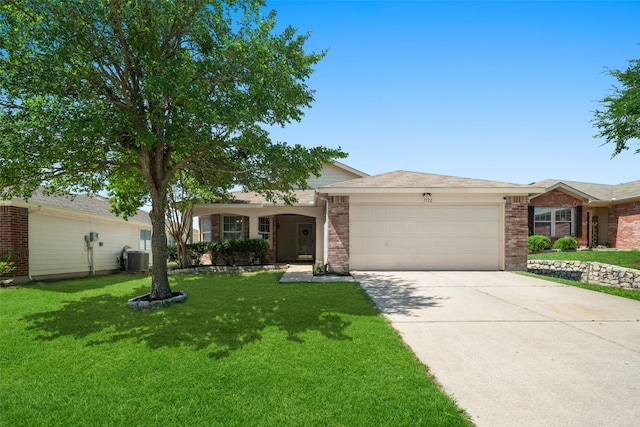 1722 Chestnut St, Anna, TX 75409 - ranch-style house featuring a garage, brick siding, concrete driveway, and a front lawn