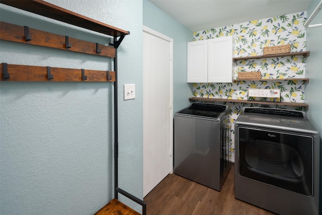 1722 Chestnut St, Anna, TX 75409 - laundry area with dark wood finished floors, cabinet space, and washer and clothes dryer