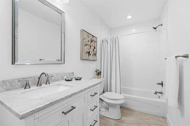 411 Harcourt St, Weatherford, TX 76086 - bathroom featuring vanity, shower / bath combination with curtain, and recessed lighting