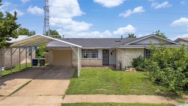 6354 Cinnamon Oaks, Dallas, TX 75241 - single story home with brick siding, driveway, a front yard, roof with shingles, and a carport
