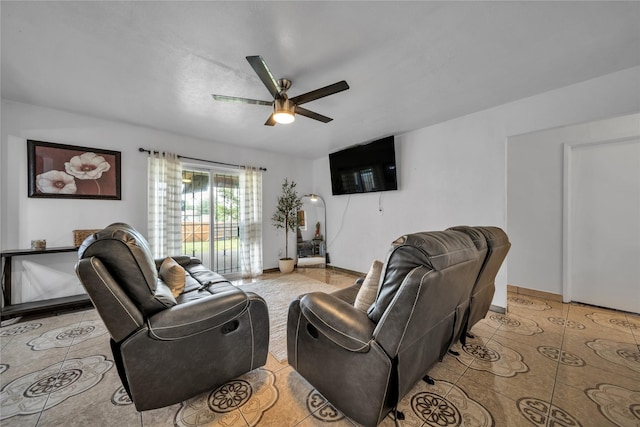 6354 Cinnamon Oaks, Dallas, TX 75241 - living room featuring a ceiling fan and light tile patterned flooring