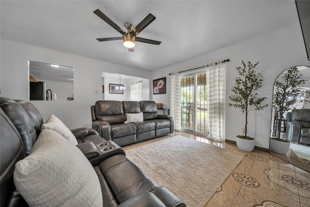 6354 Cinnamon Oaks, Dallas, TX 75241 - living room featuring ceiling fan and tile patterned flooring
