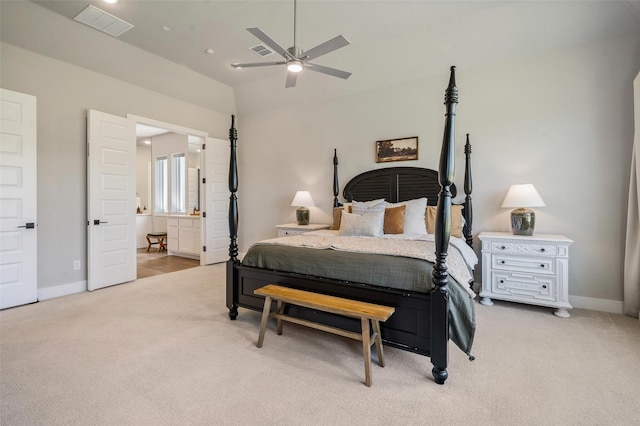 233 Kirkpatrick Ct, Argyle, TX 76226 - carpeted bedroom featuring vaulted ceiling and a ceiling fan