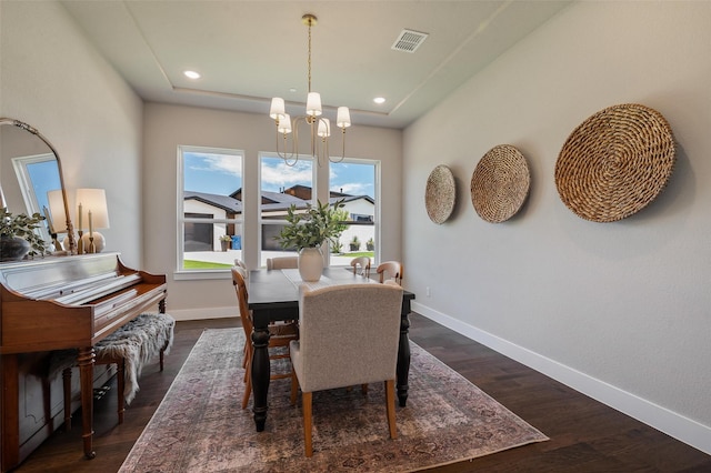 233 Kirkpatrick Ct, Argyle, TX 76226 - dining room with a chandelier, dark wood-style flooring, and recessed lighting