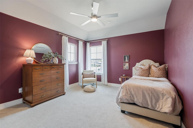 233 Kirkpatrick Ct, Argyle, TX 76226 - bedroom with light colored carpet, a ceiling fan, and vaulted ceiling