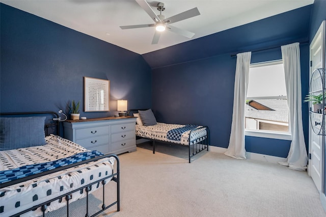 233 Kirkpatrick Ct, Argyle, TX 76226 - bedroom featuring light carpet, ceiling fan, and lofted ceiling