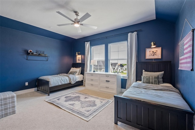 233 Kirkpatrick Ct, Argyle, TX 76226 - carpeted bedroom with vaulted ceiling and a ceiling fan