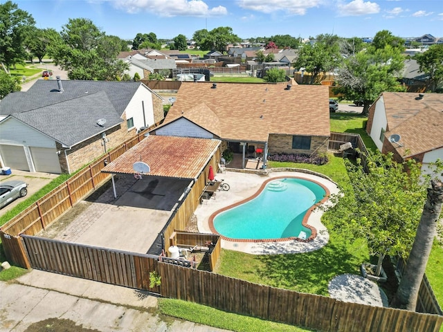 1708 Hutchinson St, Mesquite, TX 75150 - view of swimming pool featuring a residential view, a fenced backyard, and a patio area