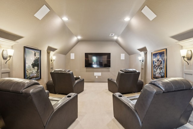 2824 Mastil Rd, Grand Prairie, TX 75054 - cinema featuring decorative columns, light carpet, vaulted ceiling, and recessed lighting