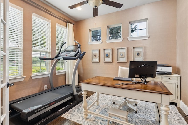 2824 Mastil Rd, Grand Prairie, TX 75054 - exercise area with a ceiling fan and baseboards