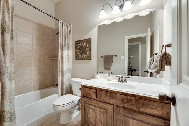 12517 Peace River Dr, Frisco, TX 75035 - full bathroom featuring shower / bath combo with shower curtain, vanity, and tile patterned floors