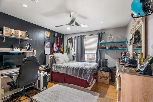 2008 Morningside Dr, Garland, TX 75041 - bedroom with recessed lighting, an office area, light wood-style floors, and ceiling fan