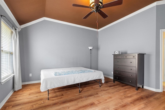 12313 Ark Rd, Frisco, TX 75035 - bedroom with vaulted ceiling, wood finished floors, crown molding, and a ceiling fan