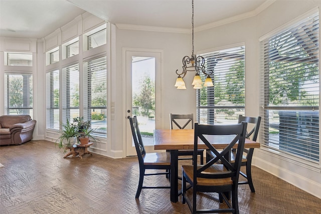 3030 Pecan Grove Ln, Celina, TX 75078 - dining room with healthy amount of natural light, a chandelier, and crown molding