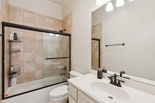 3030 Pecan Grove Ln, Celina, TX 75078 - bathroom with crown molding, vanity, and enclosed tub / shower combo