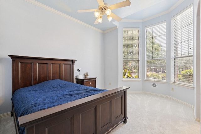 3030 Pecan Grove Ln, Celina, TX 75078 - bedroom with multiple windows, light colored carpet, crown molding, and a ceiling fan