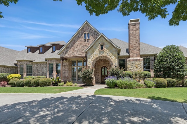 3030 Pecan Grove Ln, Celina, TX 75078 - french provincial home featuring brick siding, a chimney, and a front yard